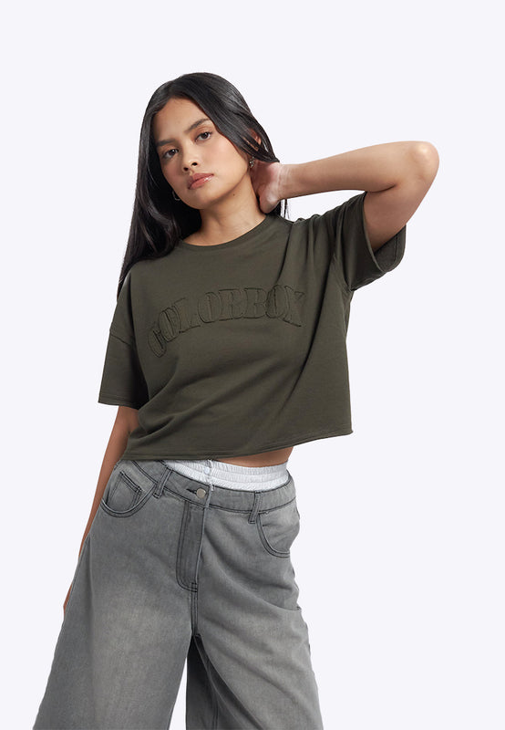 Pattern Details Oversized Crop T-Shirt