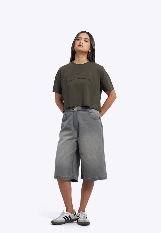 Pattern Details Oversized Crop T-Shirt