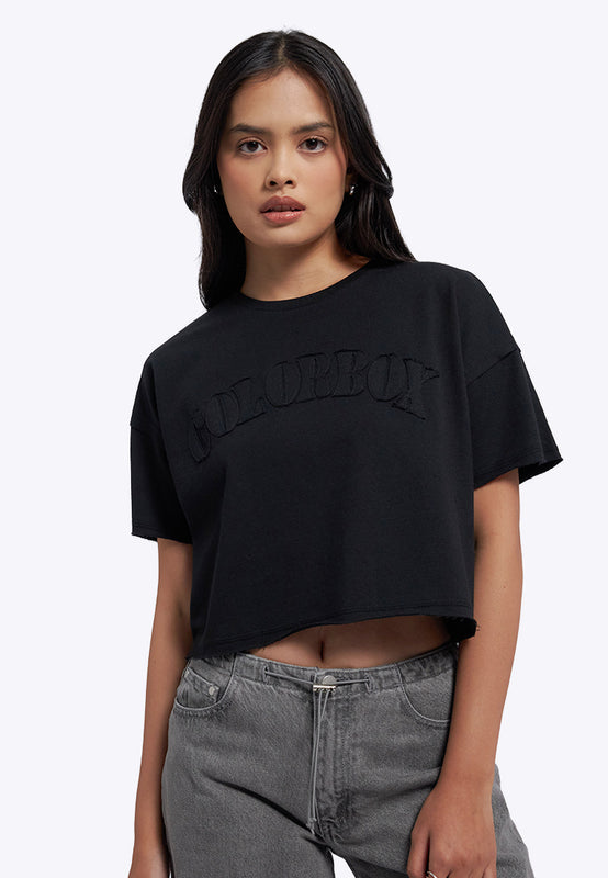 Pattern Details Oversized Crop T-Shirt