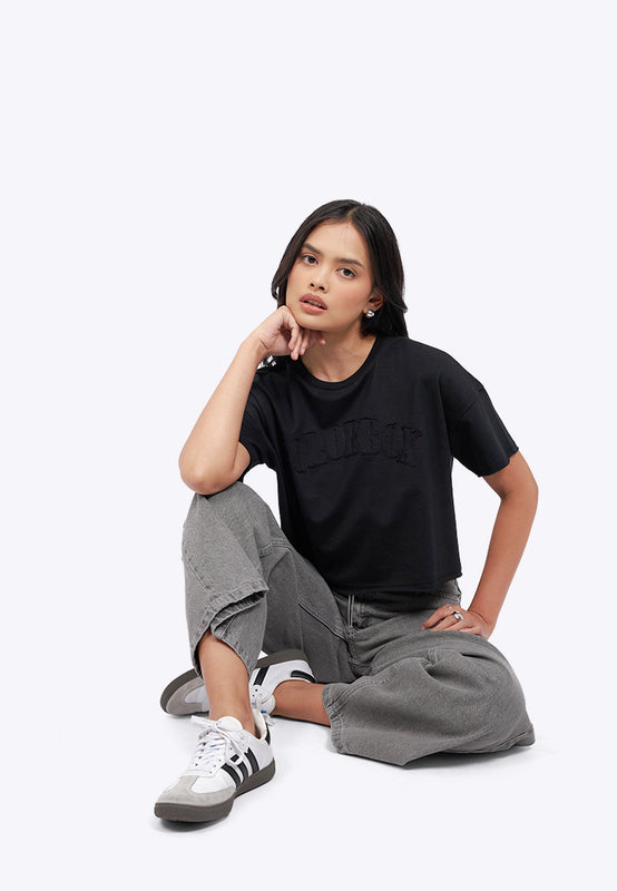 Pattern Details Oversized Crop T-Shirt