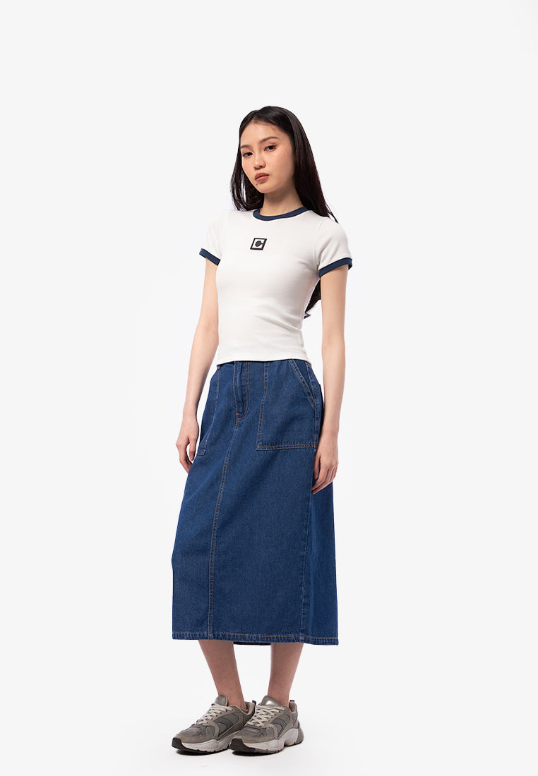 Logo Contrast Rib Crop T-Shirt