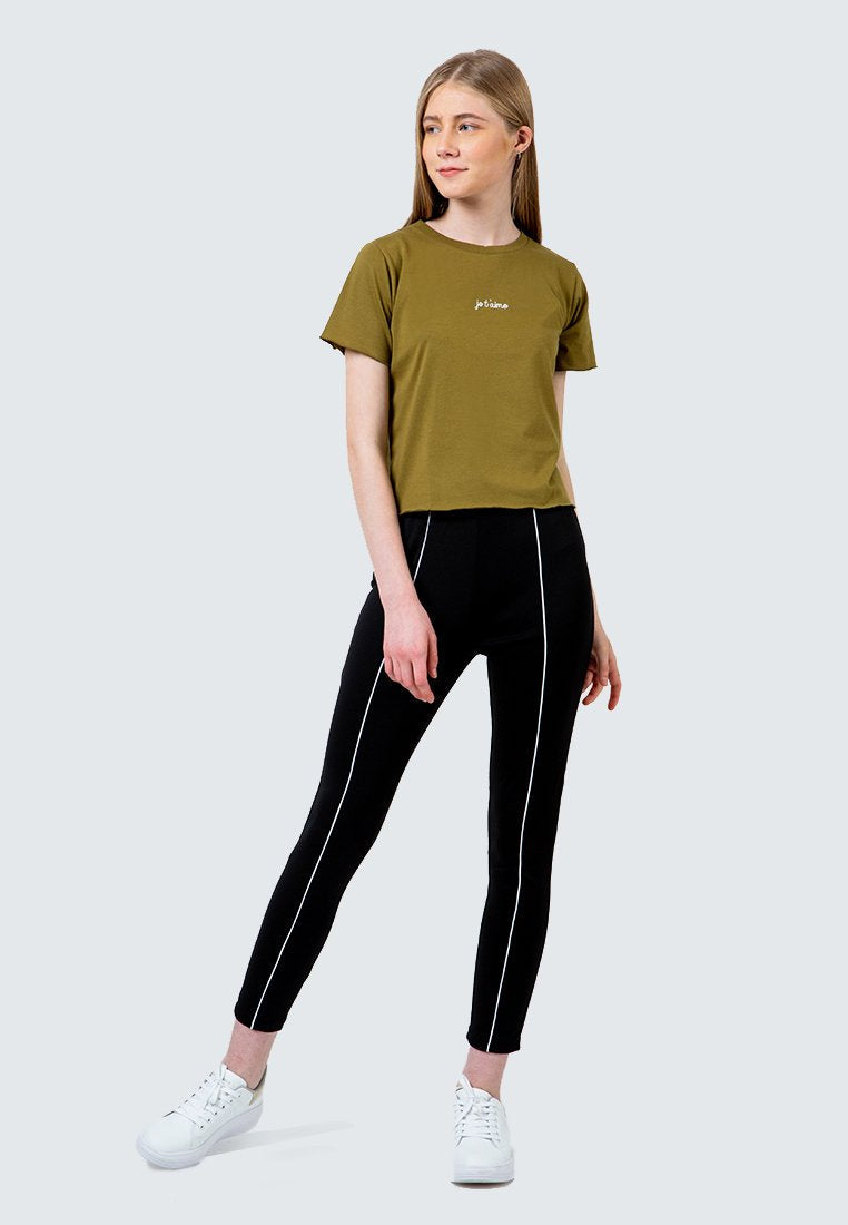 Olive Embroidery crop T-Shirt