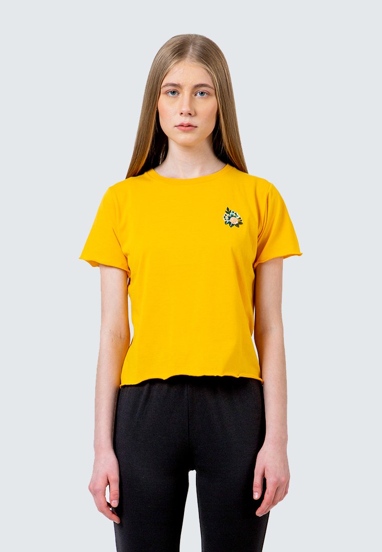 Yellow Embroidery crop T-Shirt