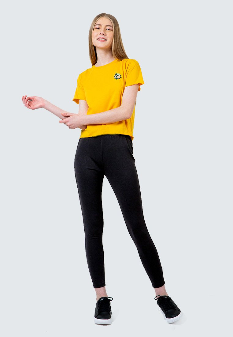 Yellow Embroidery crop T-Shirt