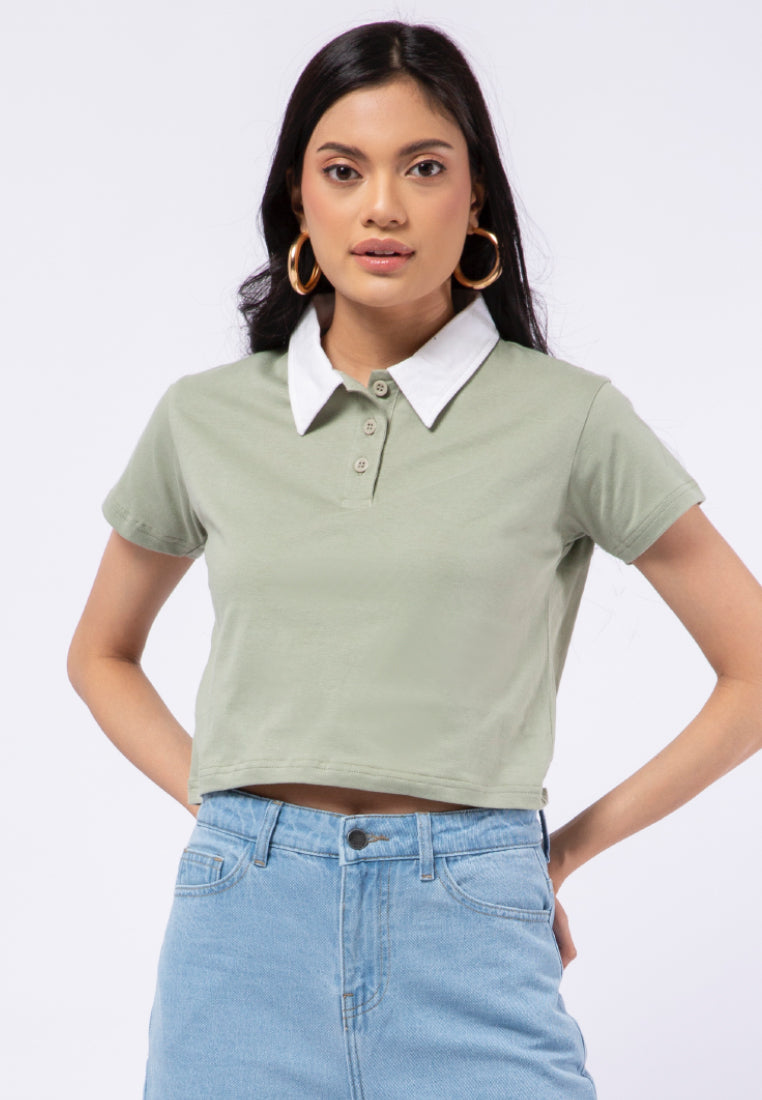 Short Sleeve Crop Polo Top