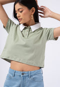 Short Sleeve Crop Polo Top