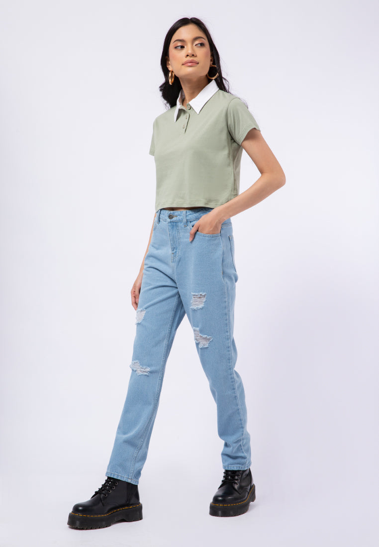 Short Sleeve Crop Polo Top