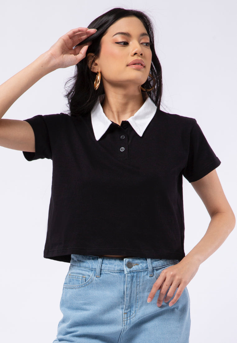 Short Sleeve Crop Polo Top