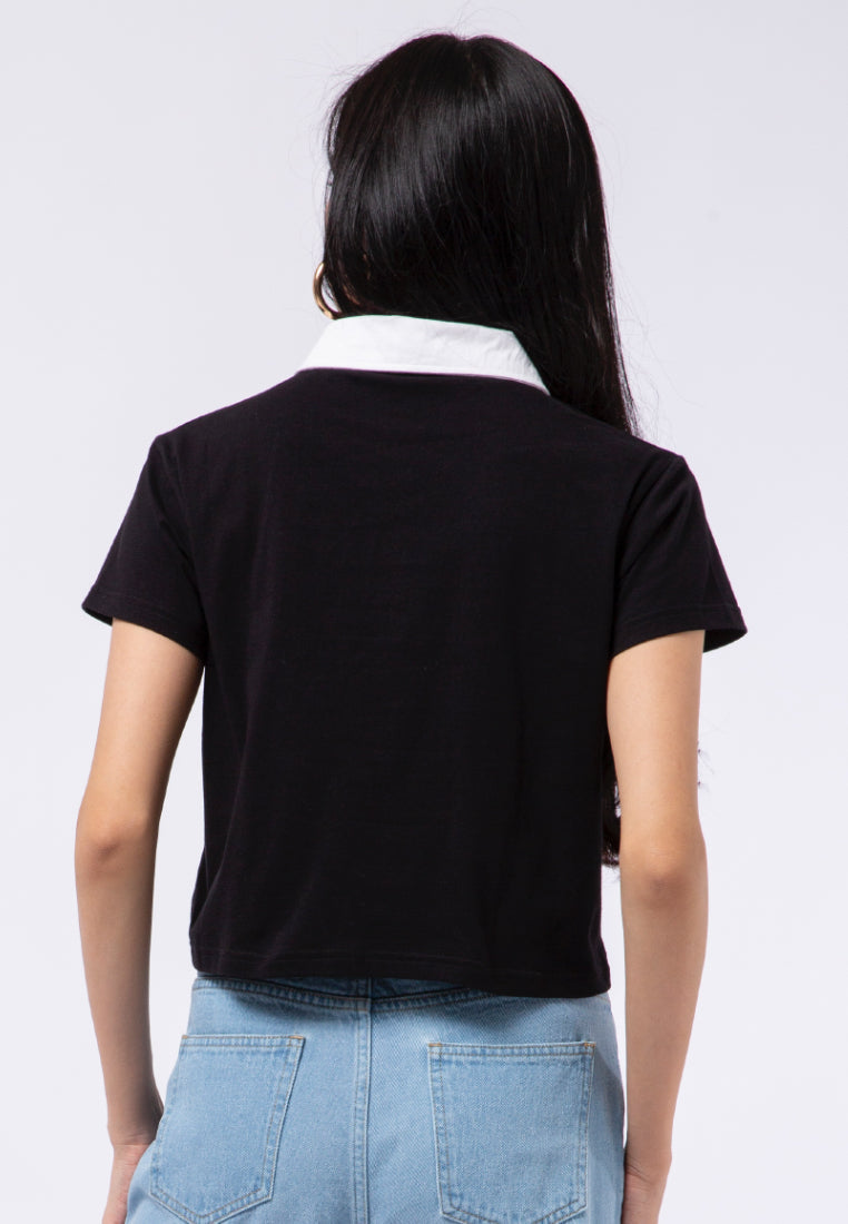 Short Sleeve Crop Polo Top