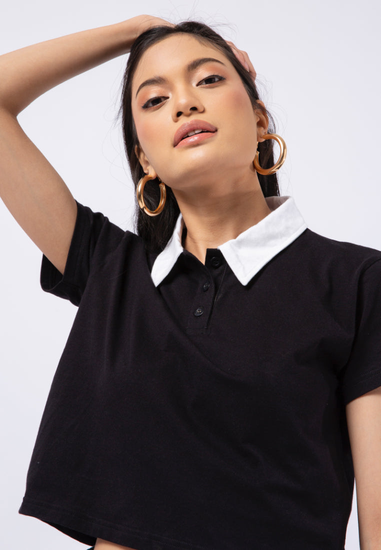 Short Sleeve Crop Polo Top