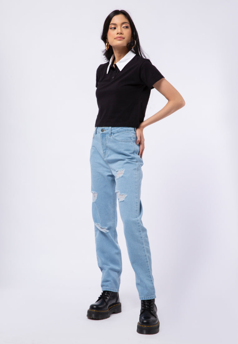 Short Sleeve Crop Polo Top