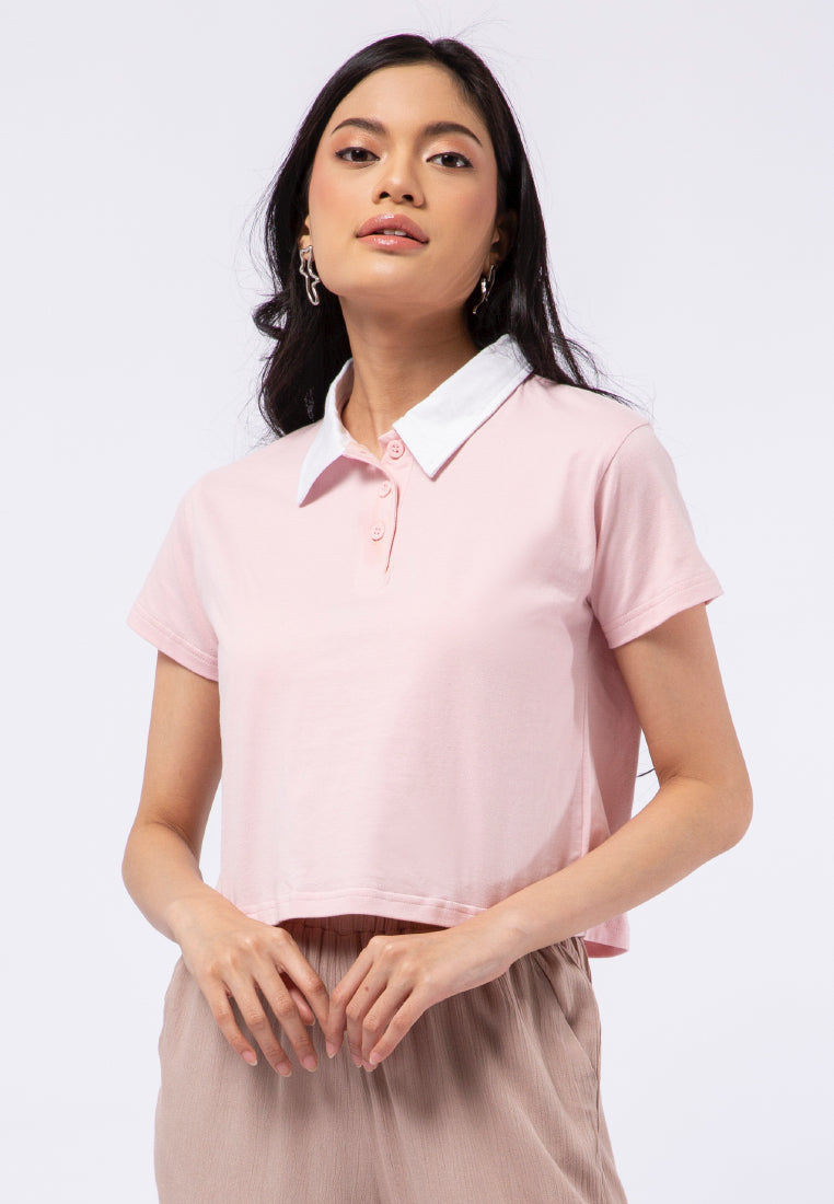 Short Sleeve Crop Polo Top