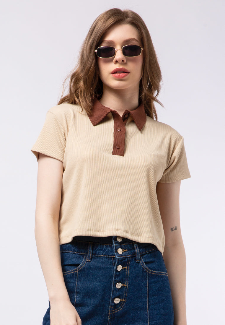 Contrast Collar Polo Top