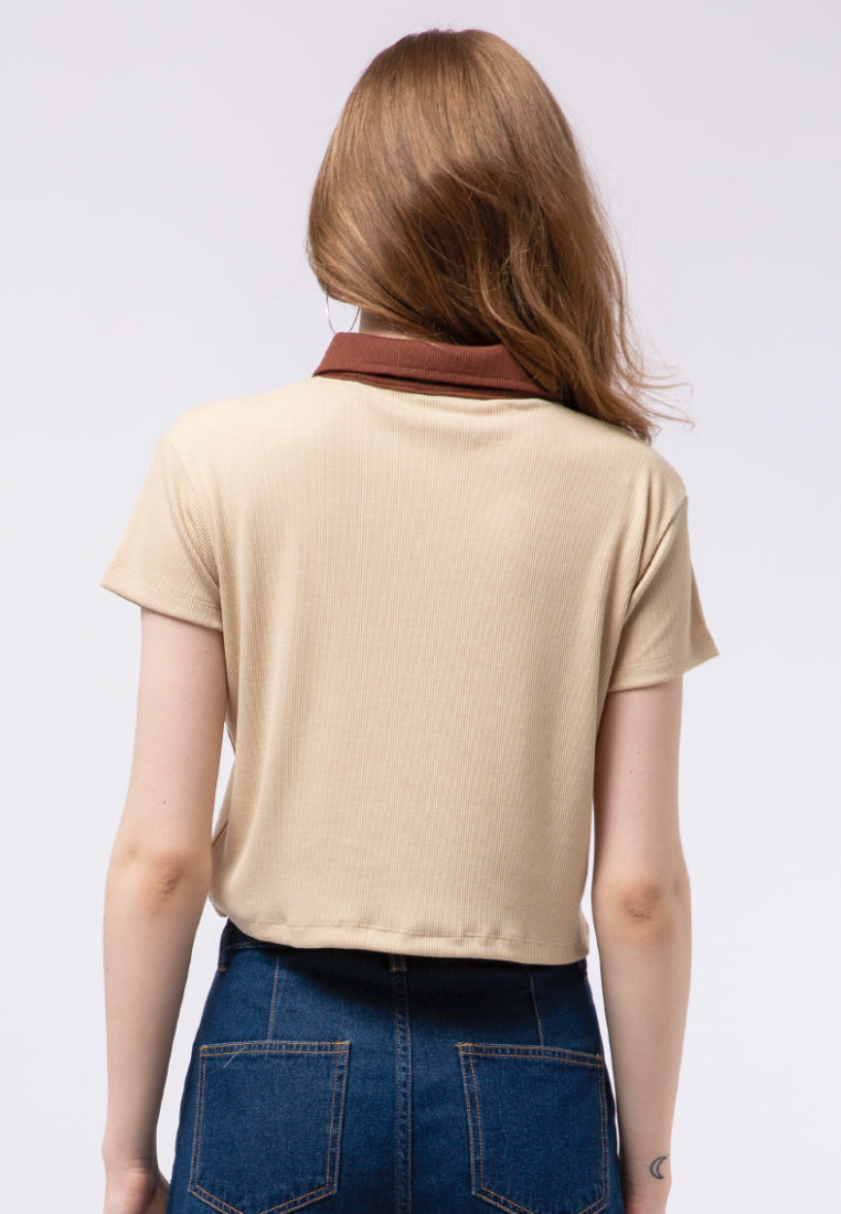 Contrast Collar Polo Top