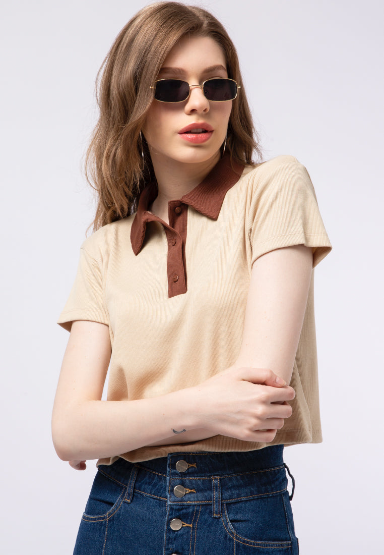 Contrast Collar Polo Top