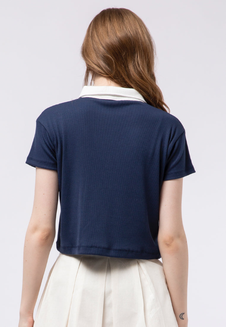 Contrast Collar Polo Top