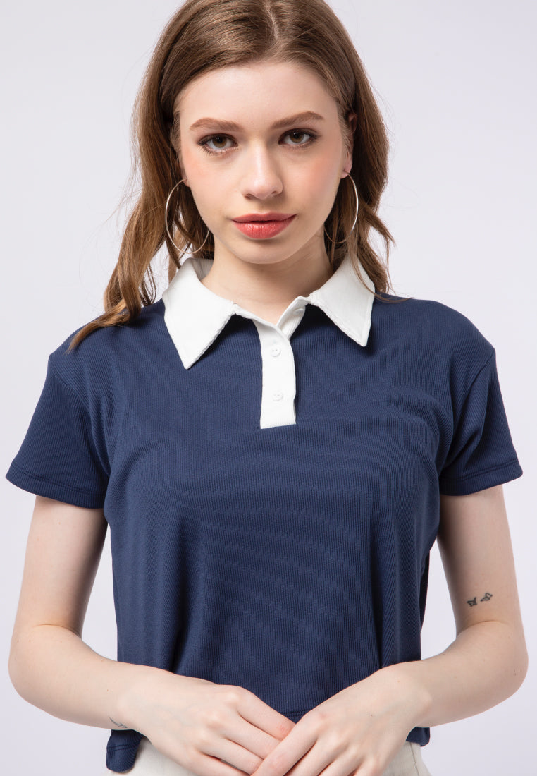 Contrast Collar Polo Top