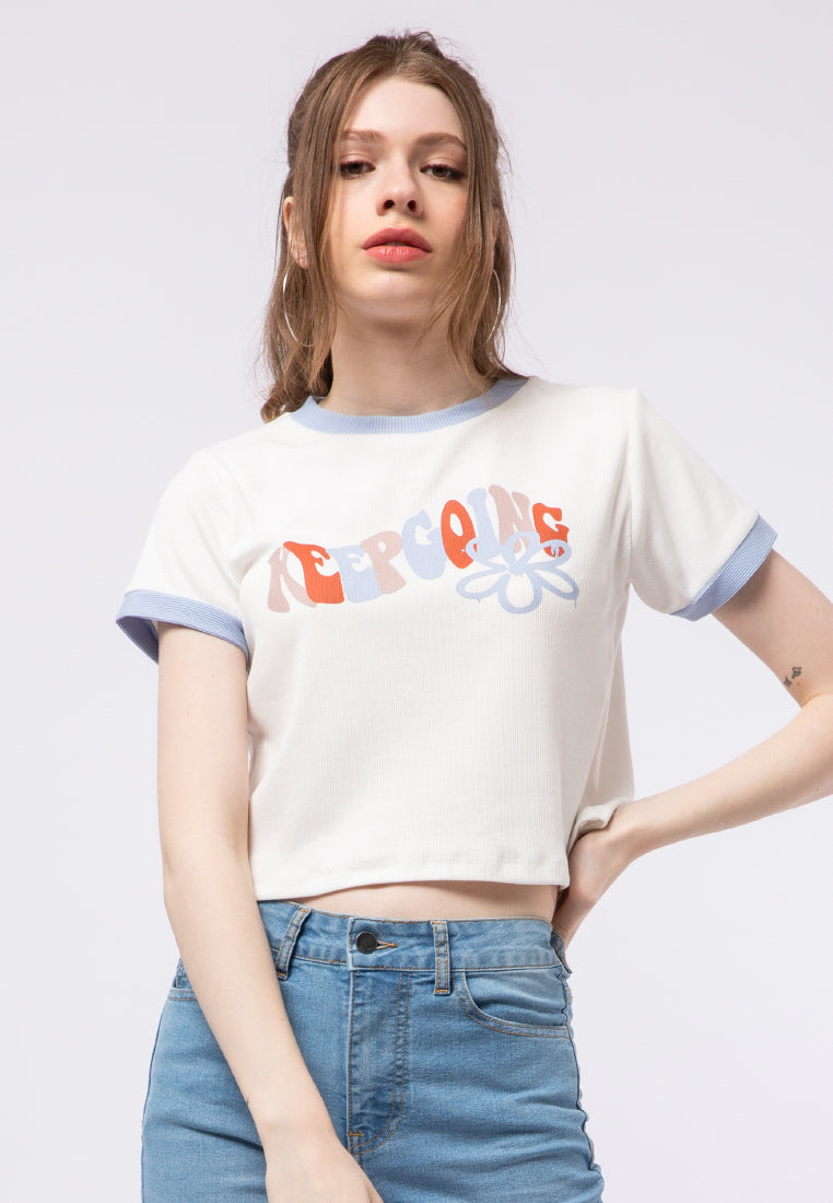 Contrast Rib Graphic Crop T-shirt