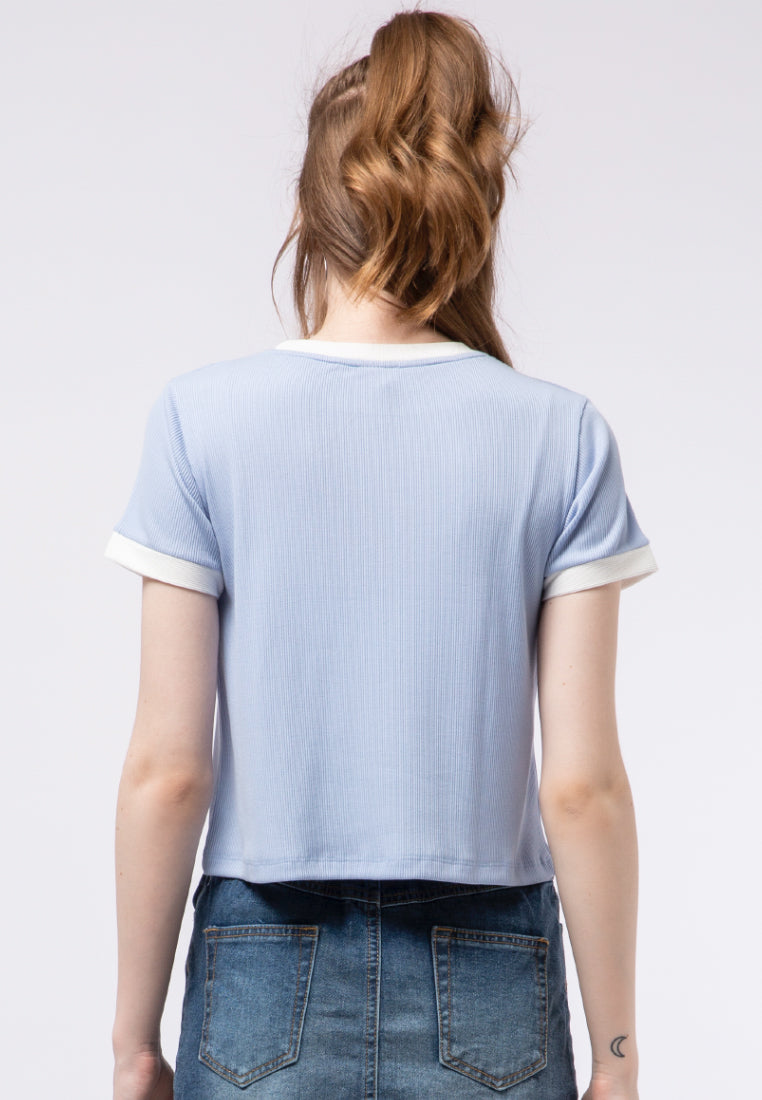 Contrast Rib Graphic Crop T-shirt