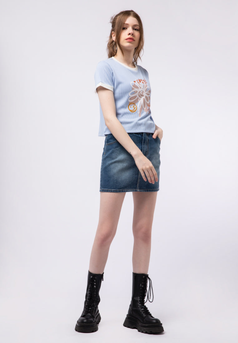 Contrast Rib Graphic Crop T-shirt