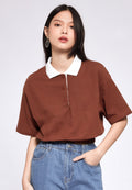 Crop Polo Top with Contrast Collar