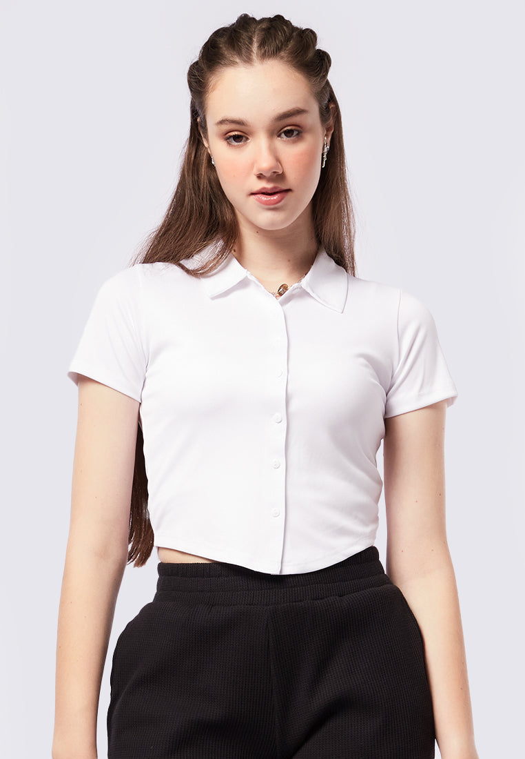 Short Sleeve Crop Shirt with Round Hem