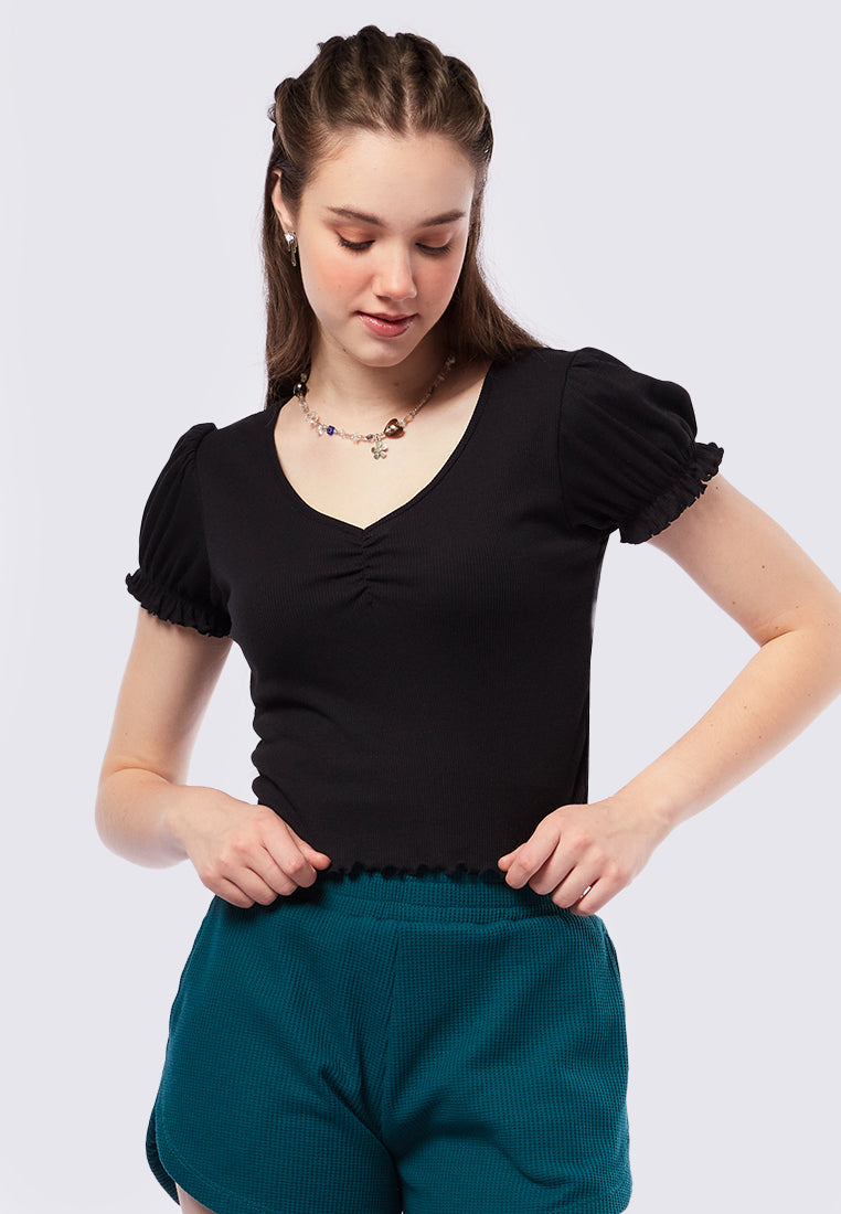 V-Neck Puff Sleeves Top