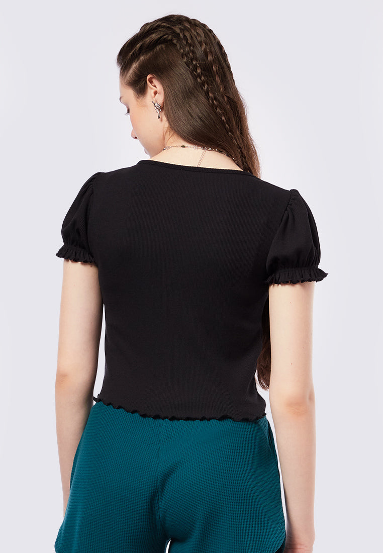 V-Neck Puff Sleeves Top