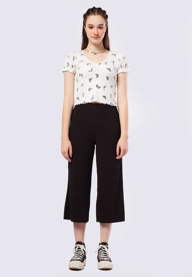 Printed V-Neck Puff Sleeves Top