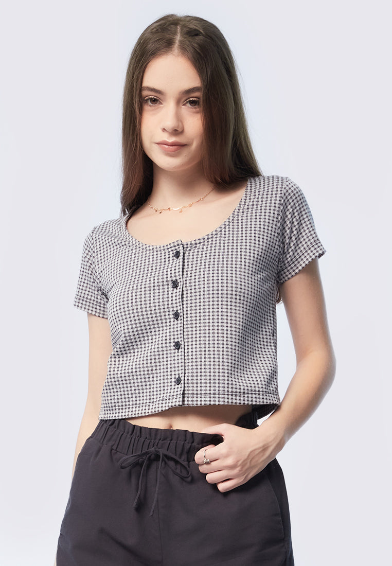 Checkered Crop Short Sleeve Top