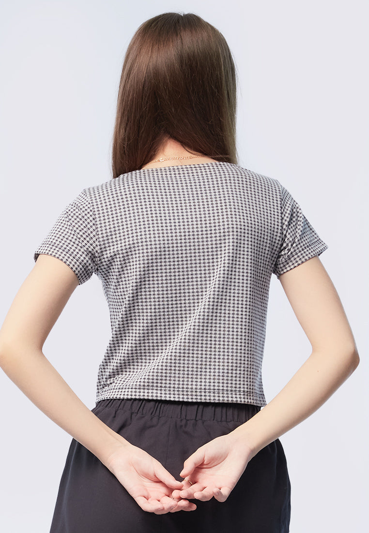 Checkered Crop Short Sleeve Top