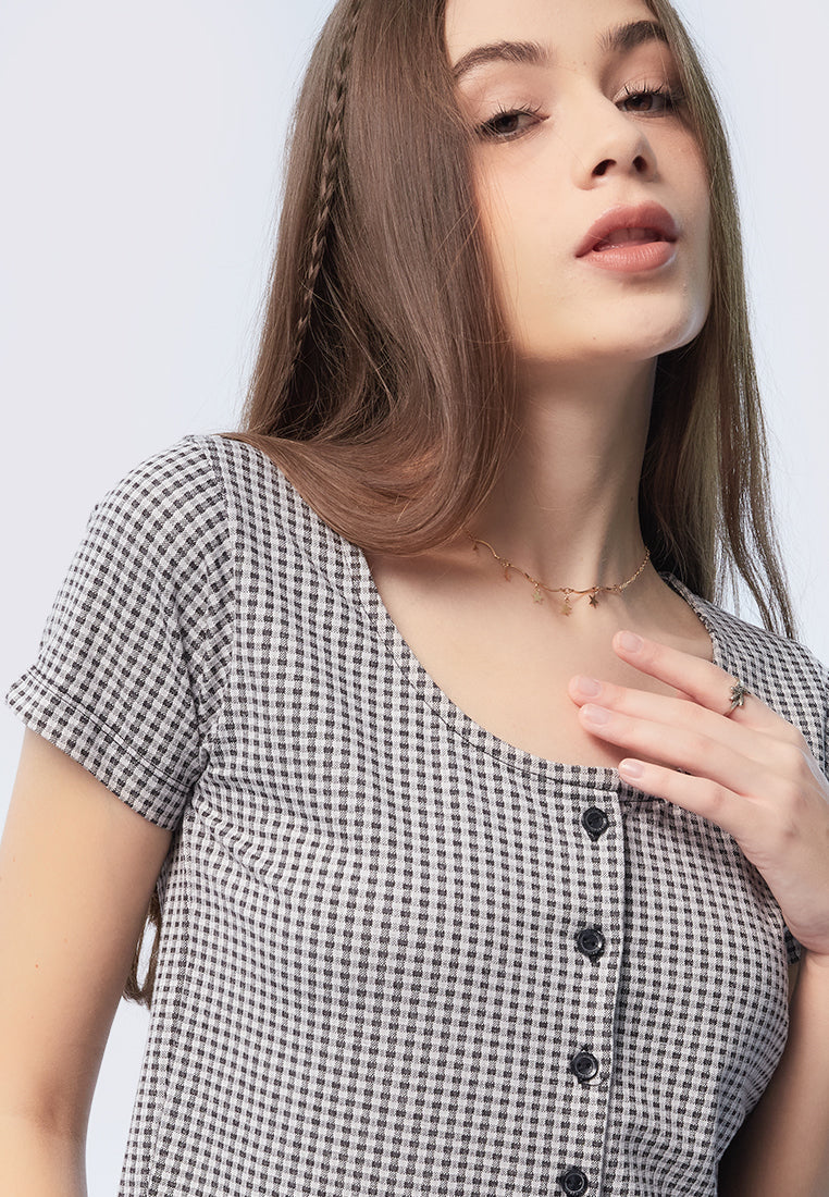 Checkered Crop Short Sleeve Top