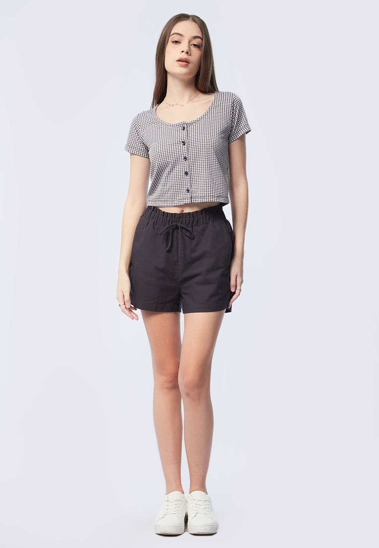 Checkered Crop Short Sleeve Top