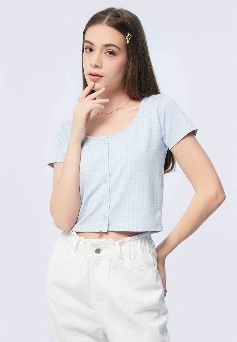 Checkered Crop Short Sleeve Top