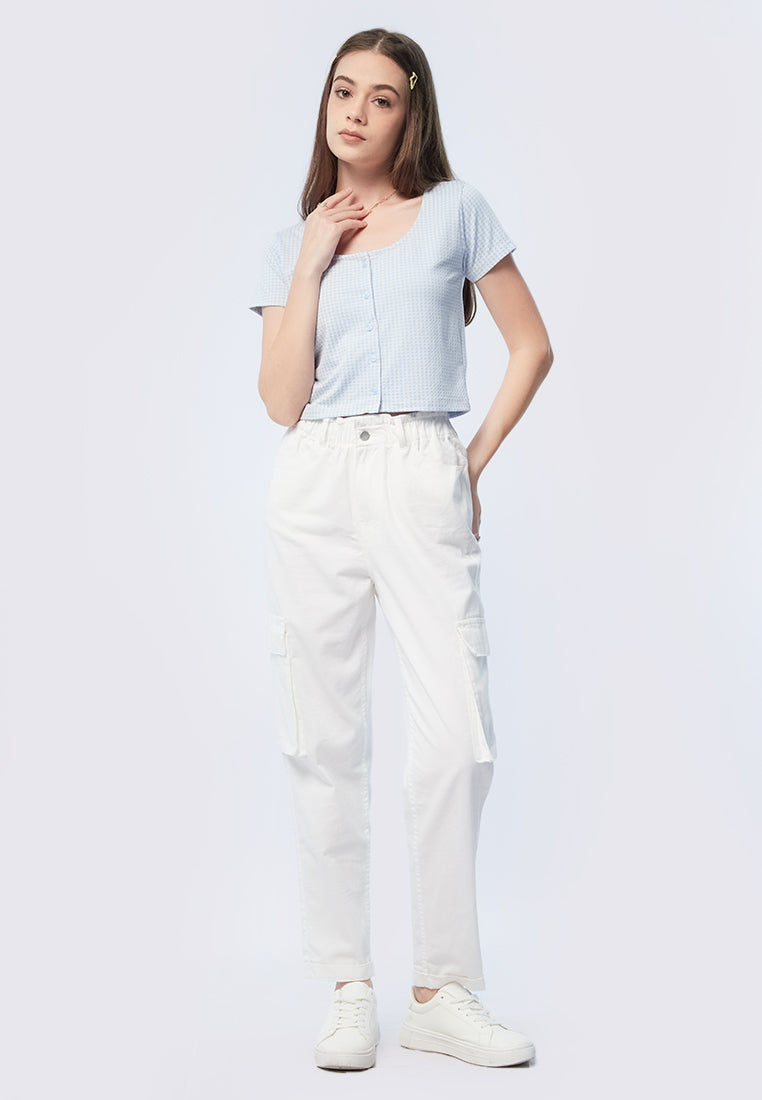 Checkered Crop Short Sleeve Top