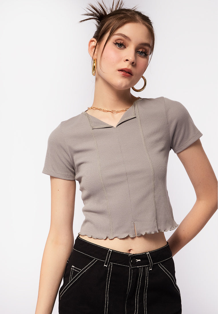 Short Sleeve Lettuce Trim Top