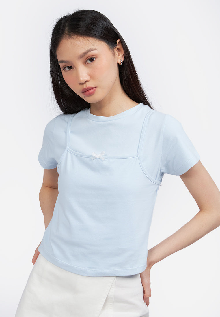 Double Layered Short Sleeve Top L.Blue