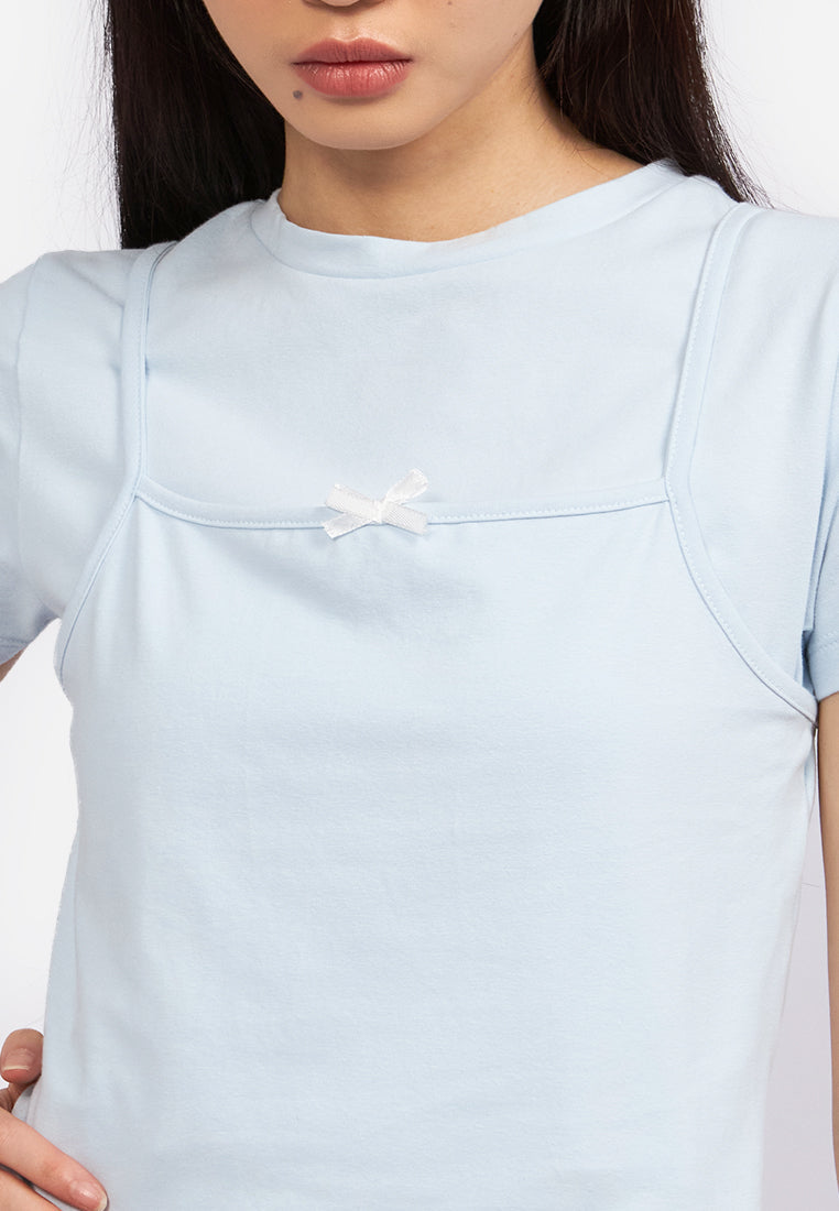 Double Layered Short Sleeve Top L.Blue