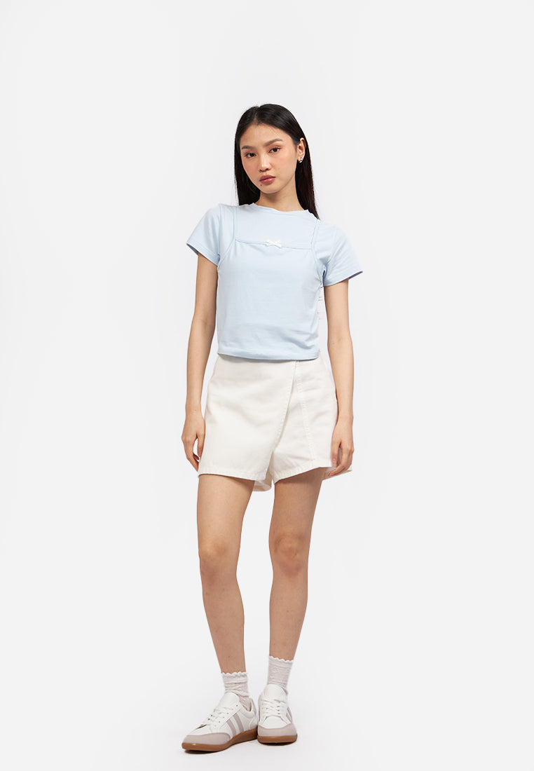 Double Layered Short Sleeve Top L.Blue