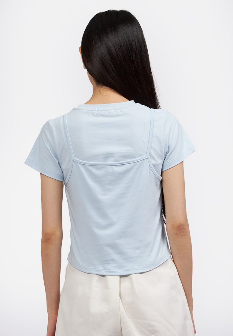 Double Layered Short Sleeve Top L.Blue