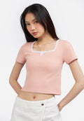 Square Neck Lace Crop Top Orange