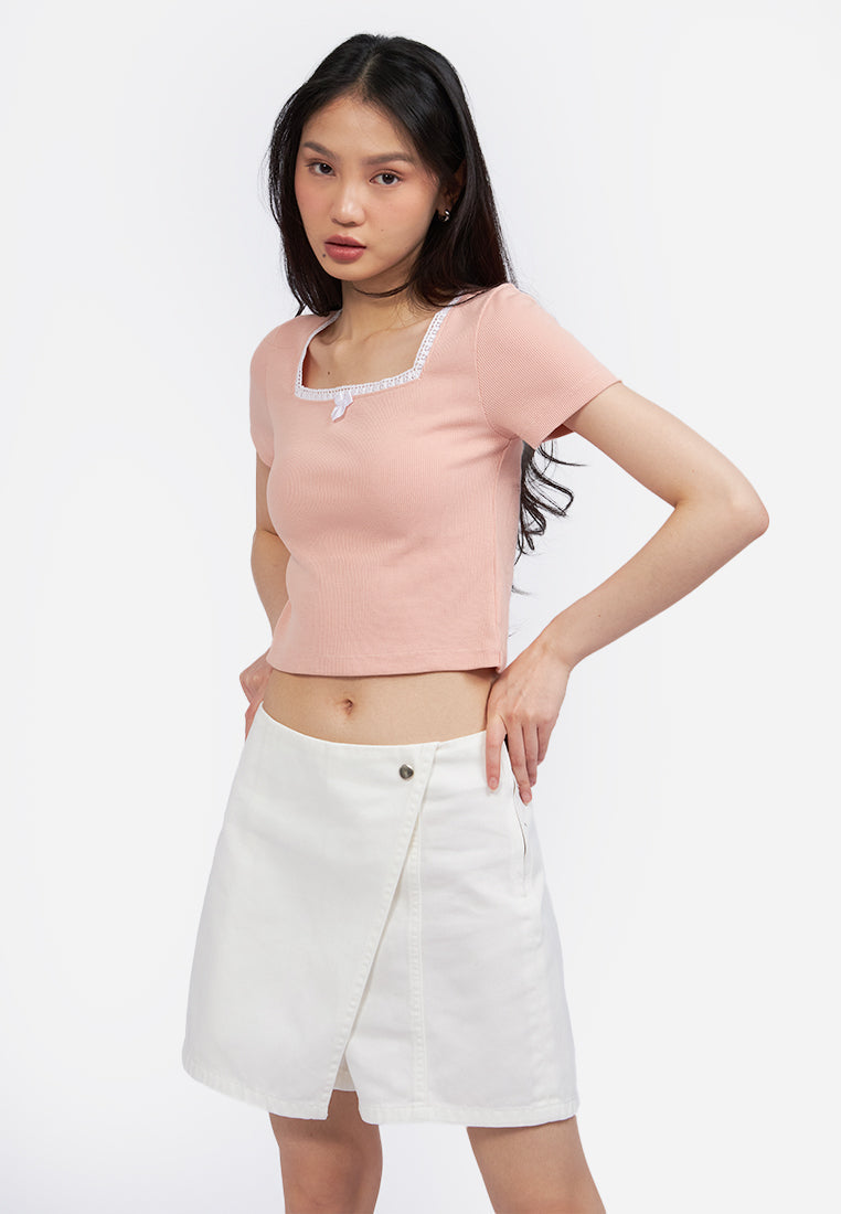 Square Neck Lace Crop Top Orange