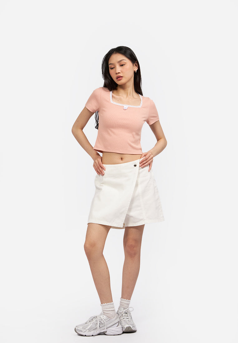 Square Neck Lace Crop Top Orange