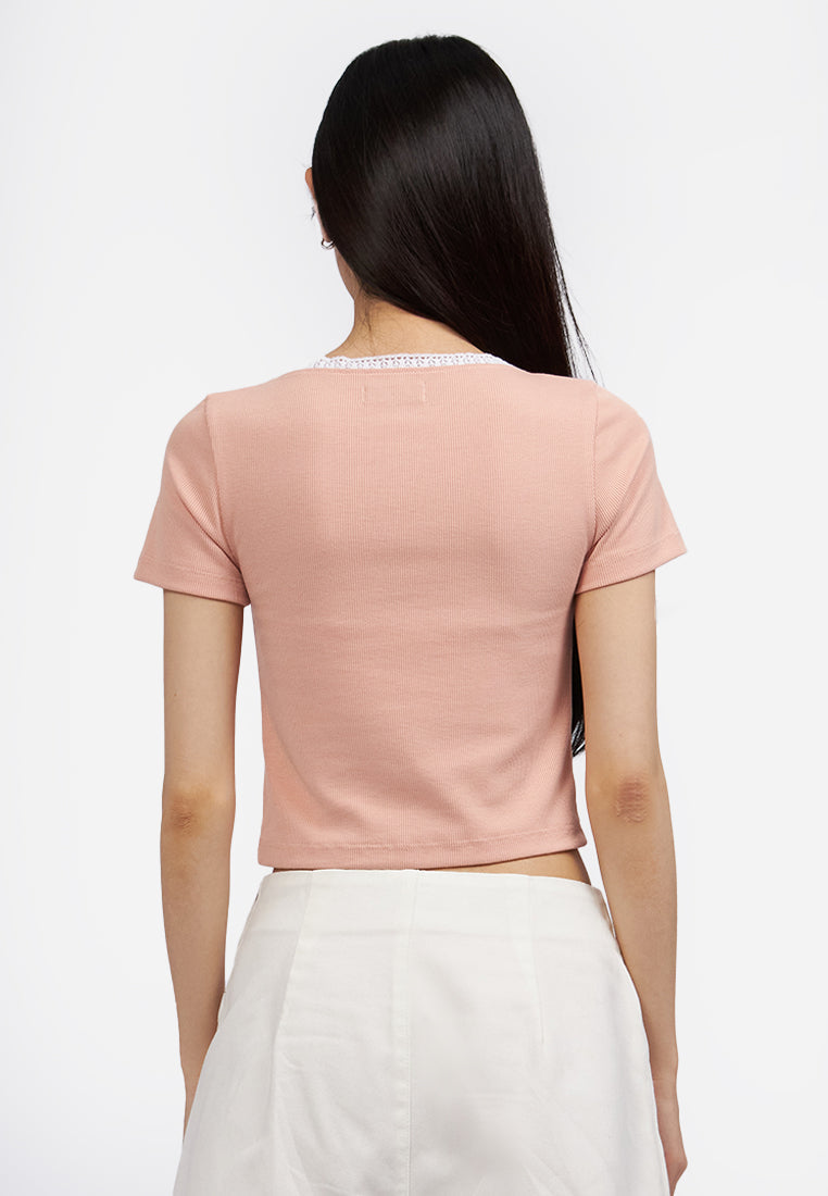 Square Neck Lace Crop Top Orange