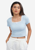 Square Neck Lace Crop Top L.Blue