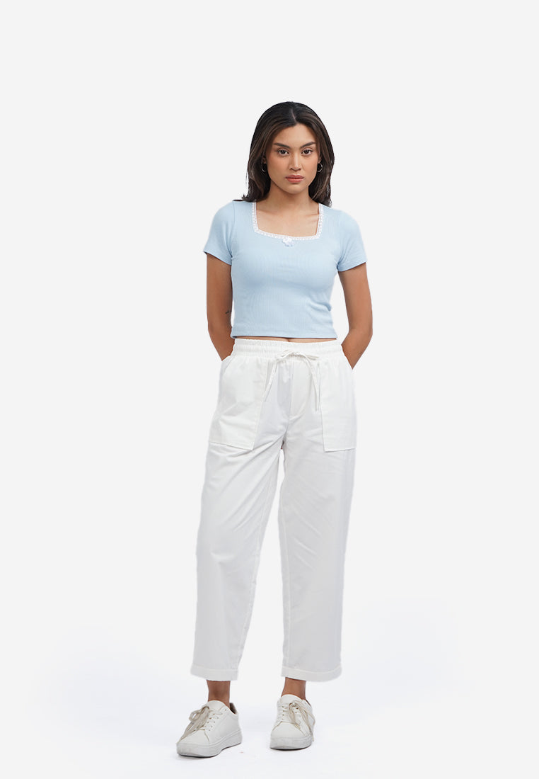Square Neck Lace Crop Top L.Blue