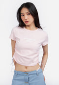 Contrast Side Drawstring Graphic Tee L.Pink
