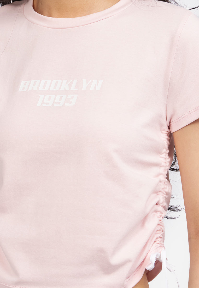Contrast Side Drawstring Graphic Tee L.Pink