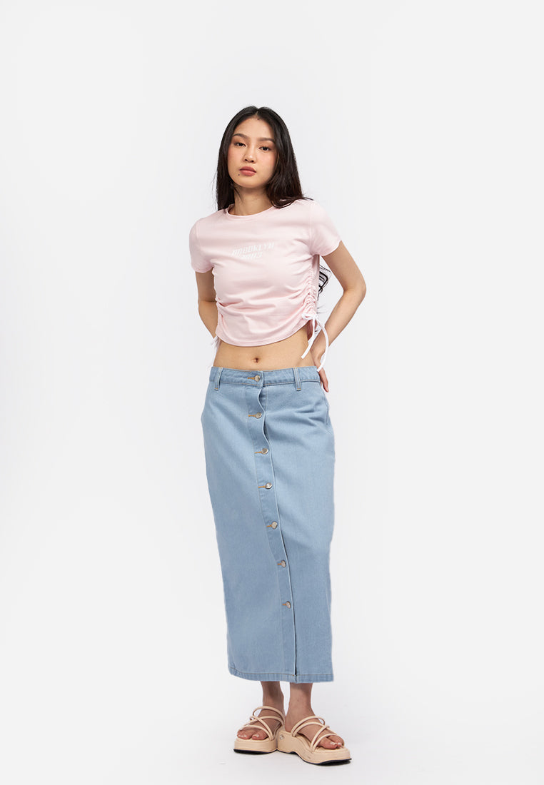 Contrast Side Drawstring Graphic Tee L.Pink