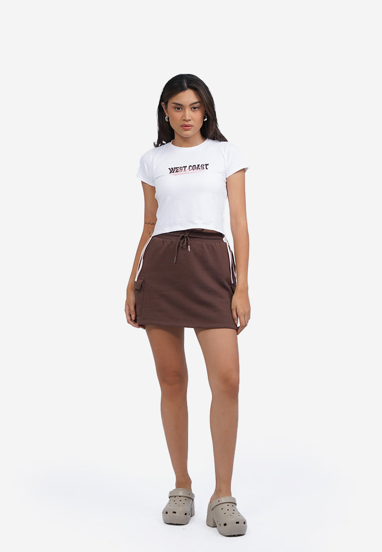 Contrast Side Drawstring Graphic Tee Off White